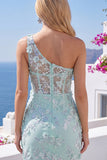 Vestido de Homecoming com Bodycon Espartilho de Ombro Menta e Fenda