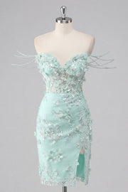 Vestido de Homecoming com Bodycon Bodycon com Espartilho Floral de Menta e Abertura