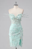 Vestido de Homecoming com Bodycon Bodycon com Espartilho Floral de Menta e Abertura