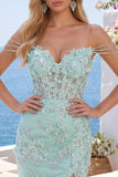 Vestido de Homecoming com Bodycon Bodycon com Espartilho Floral de Menta e Abertura