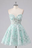 Vestido de Homecoming com Espartilho Floral A-Line Mint Floral Sweetheart