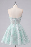 Vestido de Homecoming com Espartilho Floral A-Line Mint Floral Sweetheart