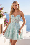 Vestido de Homecoming com Espartilho Floral A-Line Mint Floral Sweetheart