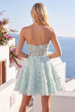 Vestido de Homecoming com Espartilho Floral A-Line Mint Floral Sweetheart