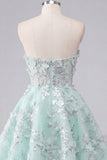 Vestido de Homecoming com Espartilho Floral A-Line Mint Floral Sweetheart