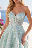 Vestido de Homecoming com Espartilho Floral A-Line Mint Floral Sweetheart