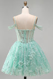 Vestido de Finalistas A-Line Mint Ombro Fixo Floral com Missangas