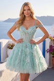 Vestido de Finalistas A-Line Mint Ombro Fixo Floral com Missangas