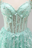 Vestido de Finalistas A-Line Mint Ombro Fixo Floral com Missangas