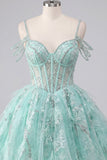 Vestido de Finalistas A-Line Mint Ombro Fixo Floral com Missangas
