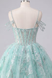 Vestido de Finalistas A-Line Mint Ombro Fixo Floral com Missangas