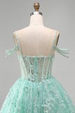 Vestido de Finalistas A-Line Mint Ombro Fixo Floral com Missangas
