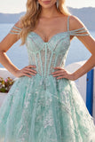 Vestido de Finalistas A-Line Mint Ombro Fixo Floral com Missangas