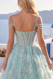 Vestido de Finalistas A-Line Mint Ombro Fixo Floral com Missangas