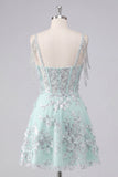 Vestido de Finalista de Finalistas Espartilho Espartilho A-Line de Ombros Abertos Menta Floral Aplicado