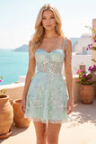 Vestido de Finalista de Finalistas Espartilho Espartilho A-Line de Ombros Abertos Menta Floral Aplicado