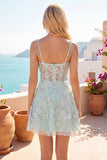 Vestido de Finalista de Finalistas Espartilho Espartilho A-Line de Ombros Abertos Menta Floral Aplicado