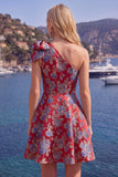 Vestido de regresso azul Jacquard A-Line A-Line Floral com Laço