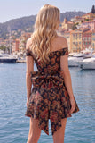 Vestido de Regresso a Casa Preto Jacquard Linha A Preto com Laço