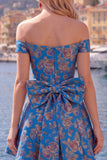 Vestido de Regresso a Casa Preto Jacquard Linha A Preto com Laço