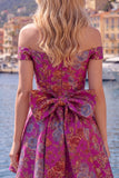 Vestido de Regresso a Casa Preto Jacquard Linha A Preto com Laço