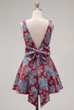 Vestido de Regresso a Casa Jacquard Vermelho de Decote em V Vermelho Linha A com Laço
