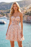 Vestido de Finalistas Florais Espartilho Espartilho Transparente Green Sweetheart com Aplicações