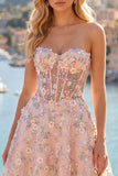 Vestido de Finalistas Florais Espartilho Espartilho Transparente Green Sweetheart com Aplicações