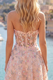 Vestido de Finalistas Florais Espartilho Espartilho Transparente Green Sweetheart com Aplicações