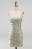 Espartilho corset cor-de-rosa Bodycon Vestido Floral de Regresso a Casa com Aplicações