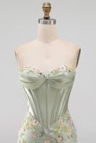 Espartilho corset cor-de-rosa Bodycon Vestido Floral de Regresso a Casa com Aplicações
