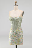 Espartilho corset cor-de-rosa Bodycon Vestido Floral de Regresso a Casa com Aplicações