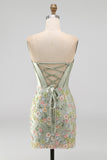 Espartilho corset cor-de-rosa Bodycon Vestido Floral de Regresso a Casa com Aplicações