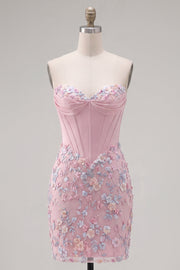 Espartilho corset cor-de-rosa Bodycon Vestido Floral de Regresso a Casa com Aplicações