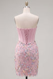 Espartilho corset cor-de-rosa Bodycon Vestido Floral de Regresso a Casa com Aplicações