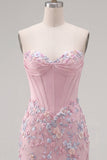Espartilho corset cor-de-rosa Bodycon Vestido Floral de Regresso a Casa com Aplicações