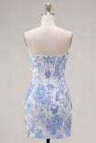 Vestido de Homecoming Bodycon Bodycon Bodycon Azul Jacquard com Laço