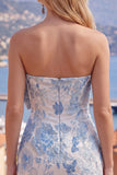 Vestido de Homecoming Bodycon Bodycon Bodycon Azul Jacquard com Laço