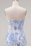 Vestido de Homecoming Bodycon Bodycon Bodycon Azul Jacquard com Laço