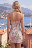 Vestido de Homecoming Bodycon Bodycon Bodycon Azul Jacquard com Laço