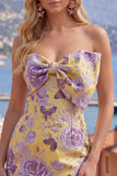 Vestido de Homecoming Bodycon Bodycon Bodycon Azul Jacquard com Laço