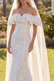 Vestido de Noiva Boémio com Cauda Floral de Sereia Branca com Véus