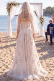 Vestido de Noiva A Line Sweep Spring Flower, Rosa Branco Rosa, Brilhante e Vestido de Noiva