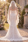 Vestido de Noiva Boémio com Corset Boémio com Cauda Branca Floral Renda Floral e Sereia