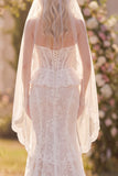 Vestido de Noiva Boémio com Corset Boémio com Cauda Branca Floral Renda Floral e Sereia