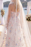 Vestido de Noiva com Espartilho com Cauda Branca Rosa Rosa Flor Rosa A Line Sweep