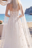 Espartilho Branco Floral Vestido de Noiva Nightheart Beach com Cauda Em Linha