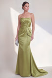 Vestido Formal Verde Sereia Sem Alças Franzido