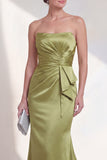 Vestido Formal Verde Sereia Sem Alças Franzido