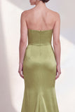 Vestido Formal Verde Sereia Sem Alças Franzido